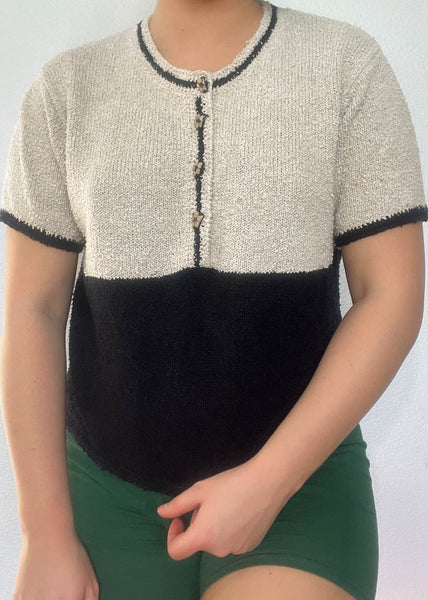 80's Beige & Black Knit Top (M)