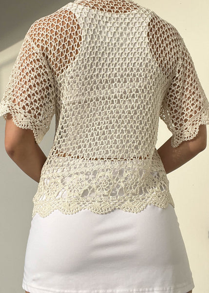 90's Cream Crochet Button Down (M)