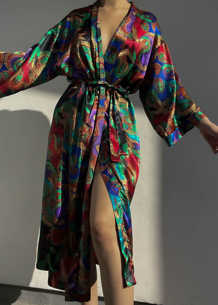 80's Rainbow Paisley Silky Robe (M)