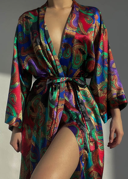 80's Rainbow Paisley Silky Robe (M)