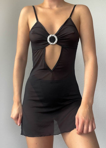 Y2k Black Cut-Out Mesh Slip (S)