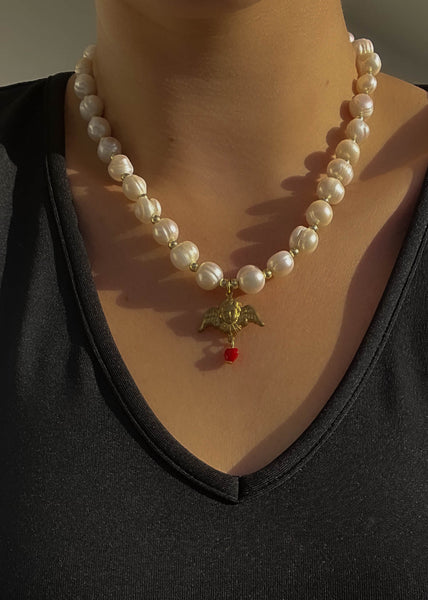 Pearl Angel Heart Necklace