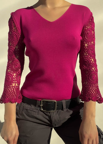 Magenta Crochet Knit Top (S)