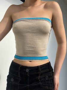 Y2k Stripe Trim Knit Tube Top (S)