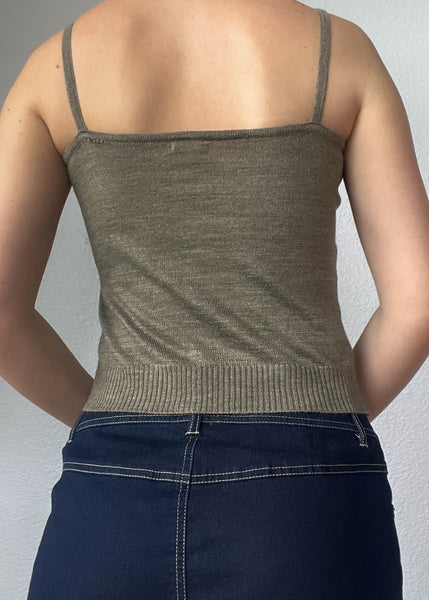 Y2k Olive Rose Knit Tank (S)