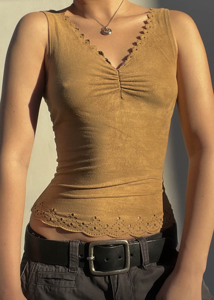 Y2k Tan Faux Suede Tank (S)