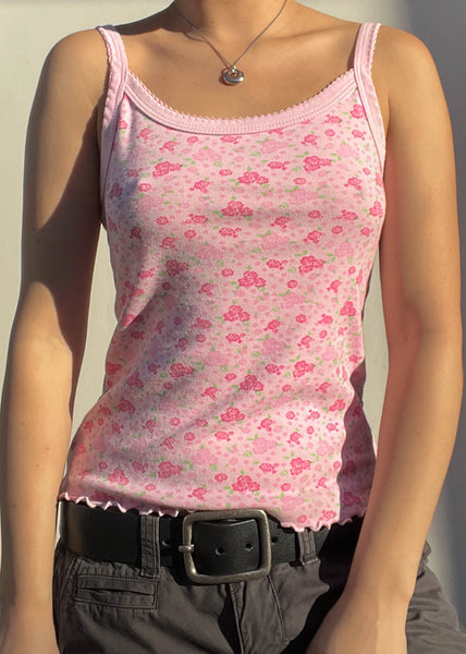 Y2k Pink Rose Print Tank (S)