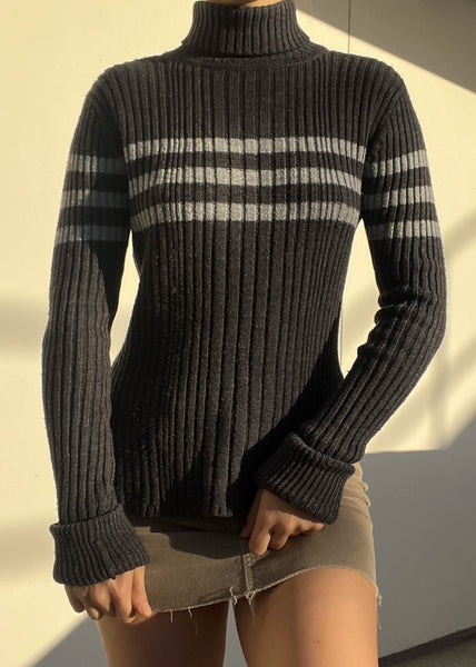 90's Double Gray Striped Knit (S)