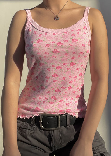 Y2k Pink Rose Print Tank (S)