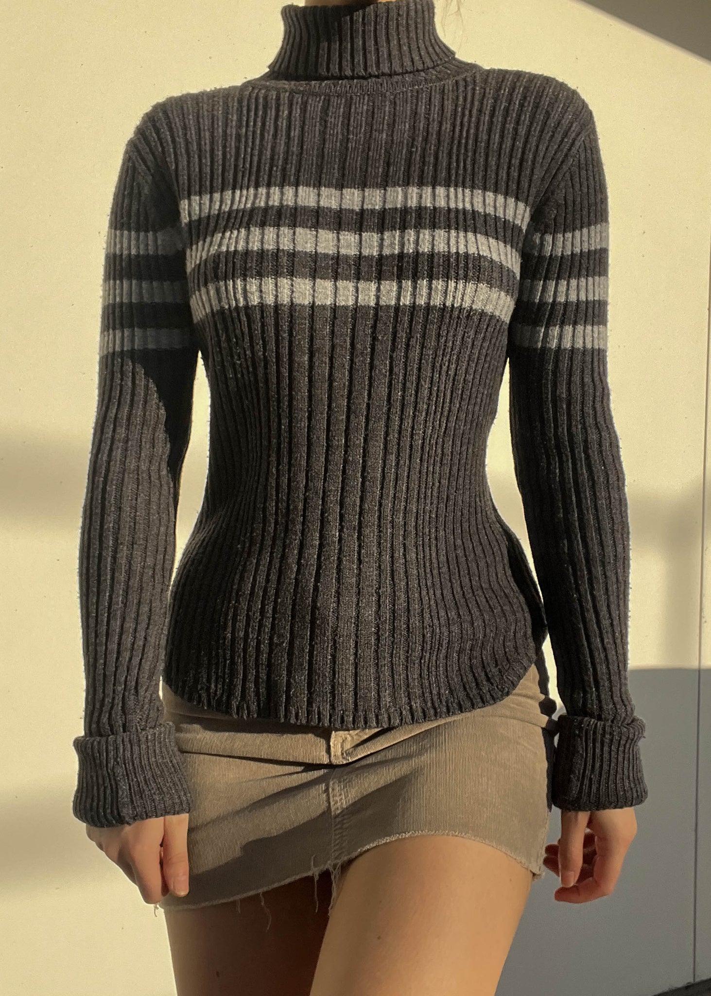 90's Double Gray Striped Knit (S)