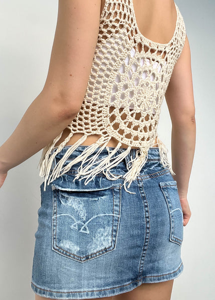 Beige Crochet Fringe Tank (S)