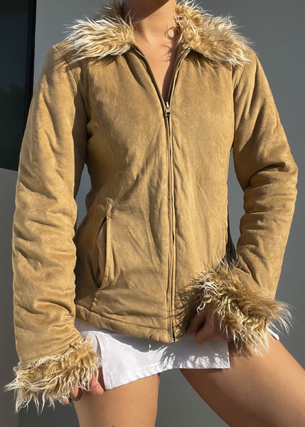 Faux Suede Fur Trim Jacket (S)