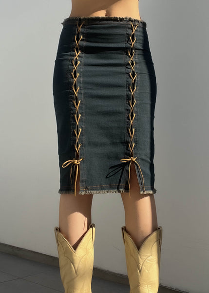 2000's Laced Grommet Midi Skirt