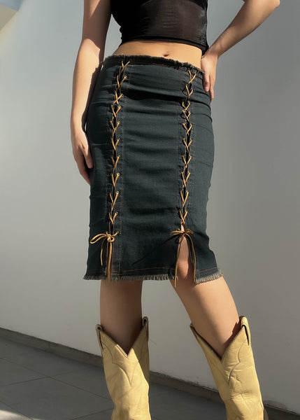 2000's Laced Grommet Midi Skirt