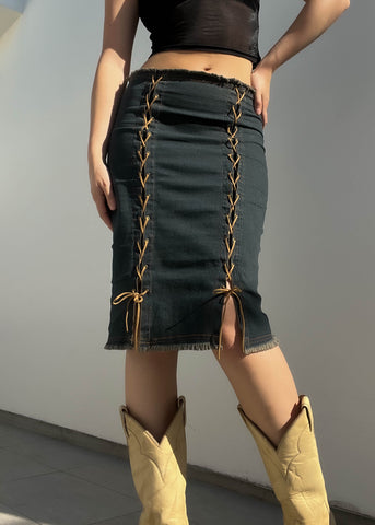 2000's Laced Grommet Midi Skirt