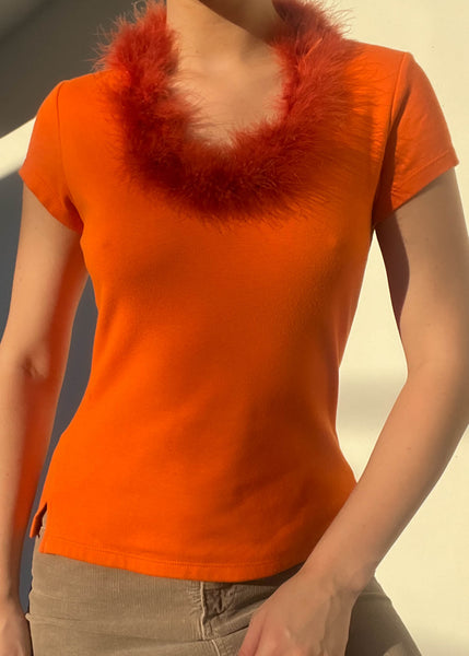 Orange Fur Trim Tee (S)