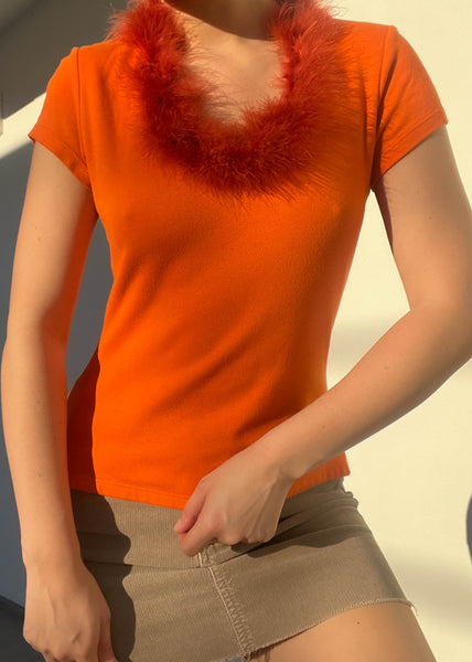 Orange Fur Trim Tee (S)