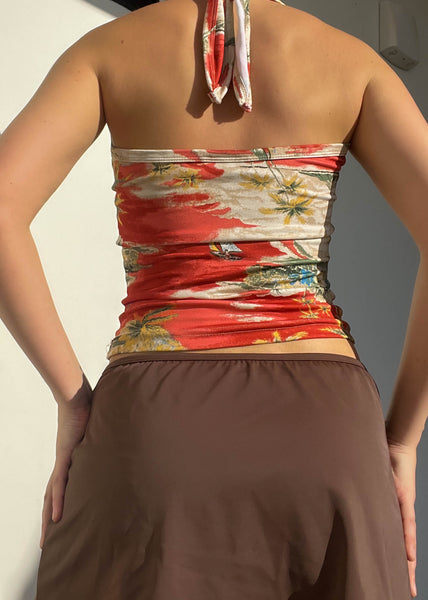 Y2k Tropical Print Halter Top (S-M)