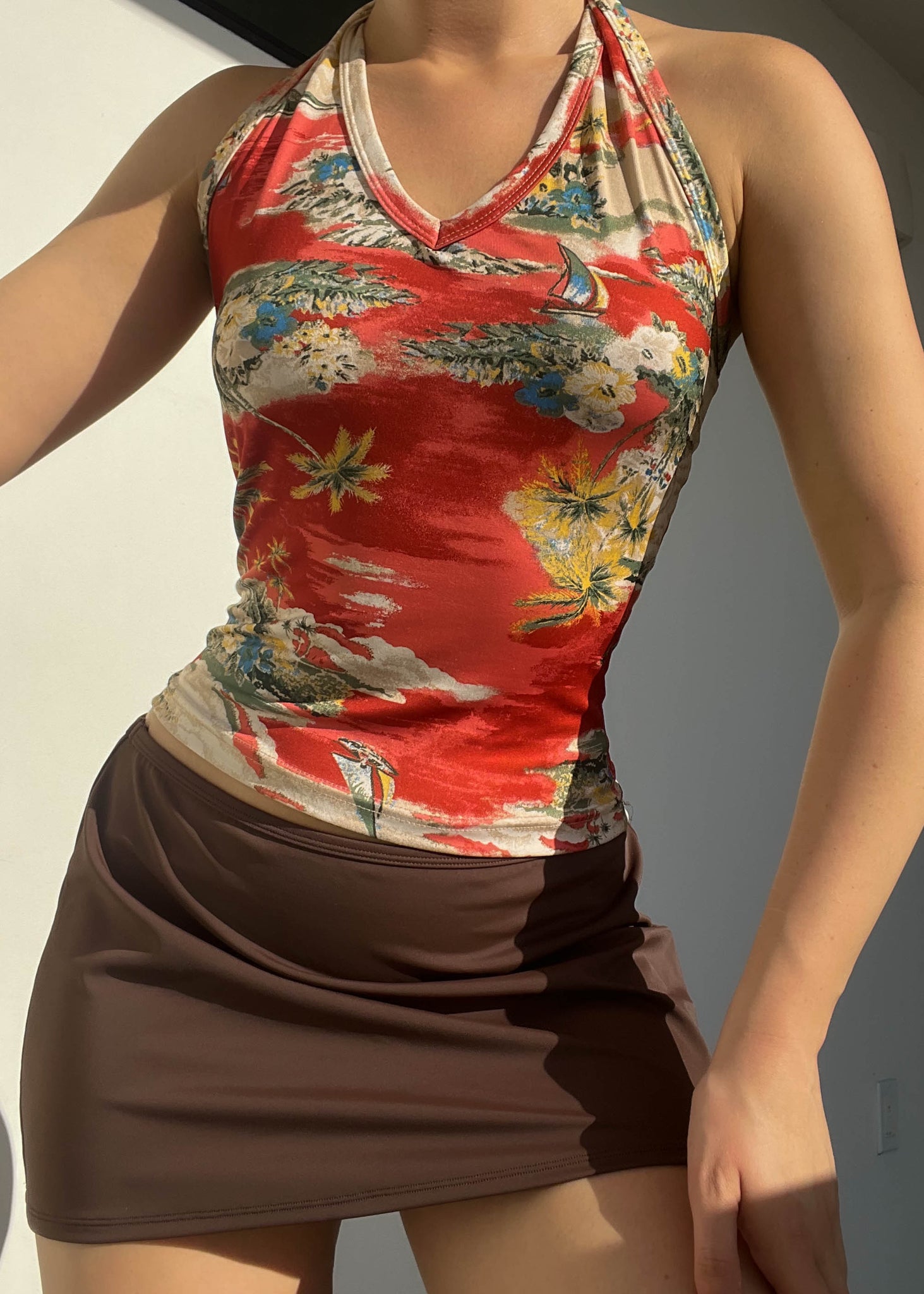 Y2k Tropical Print Halter Top (S-M)