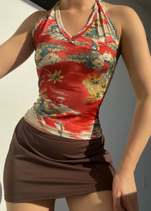 Y2k Tropical Print Halter Top (S-M)