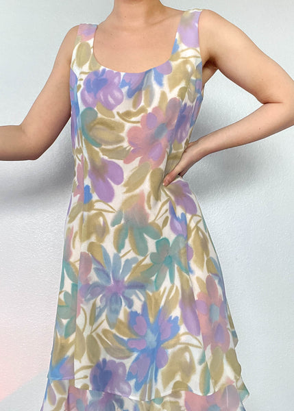 90's Pastel Floral Dress (L)