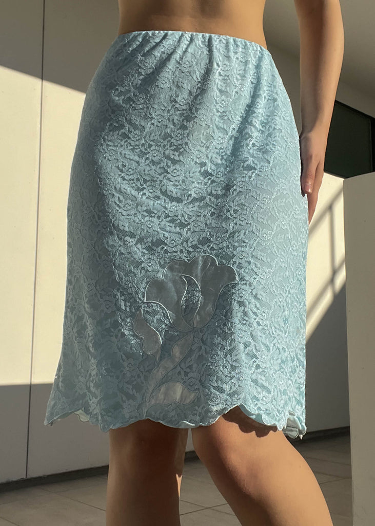 Vassarette Vintage Elastic Waist Slip Skirt Womens M Lace Trim Blue NEW