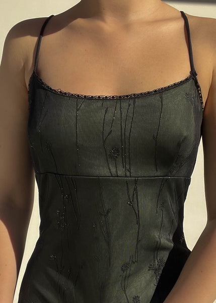 90’s Black & Sage Sparkle Midi Dress (S)