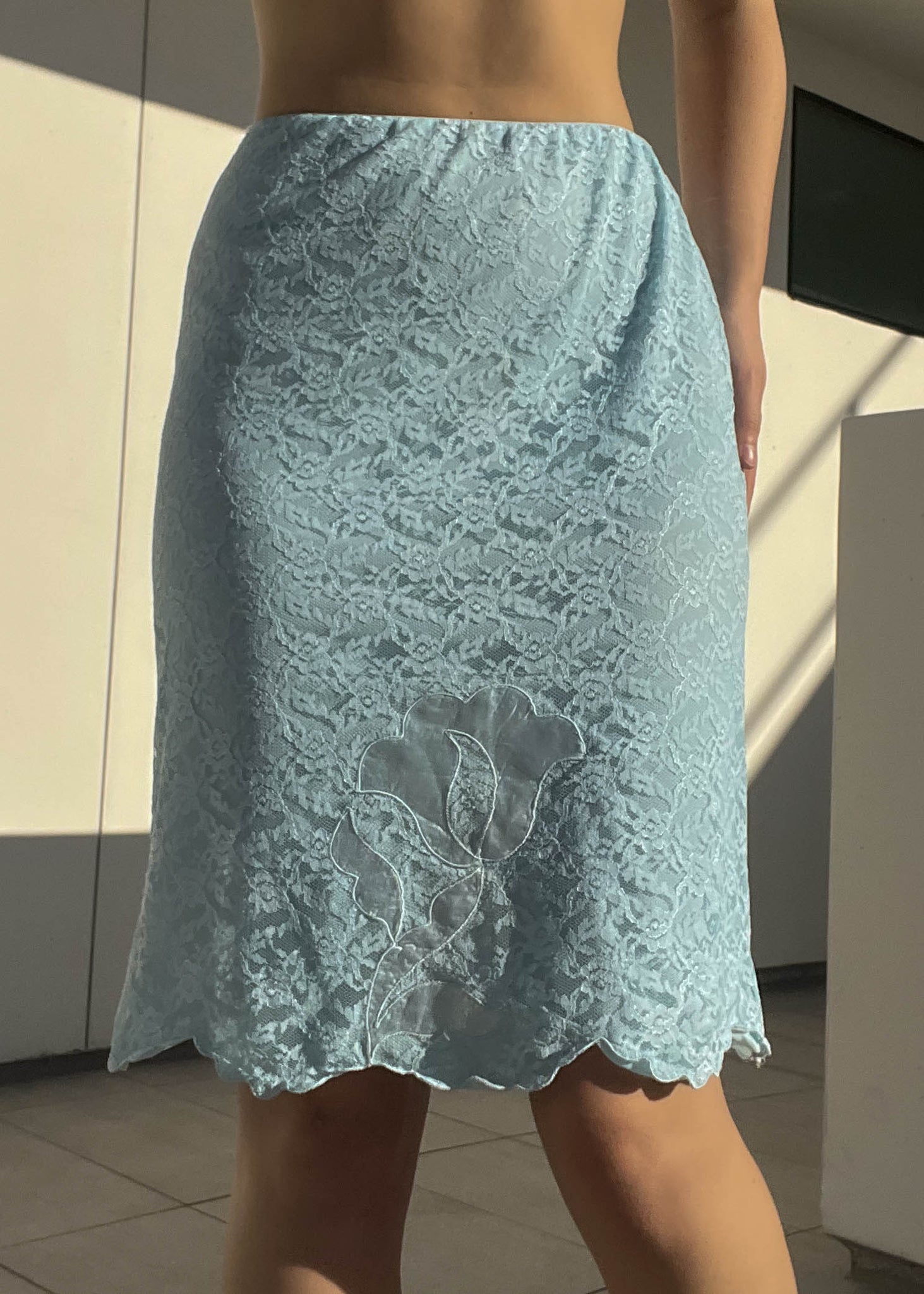 Baby Blue Lace Midi Skirt (S)