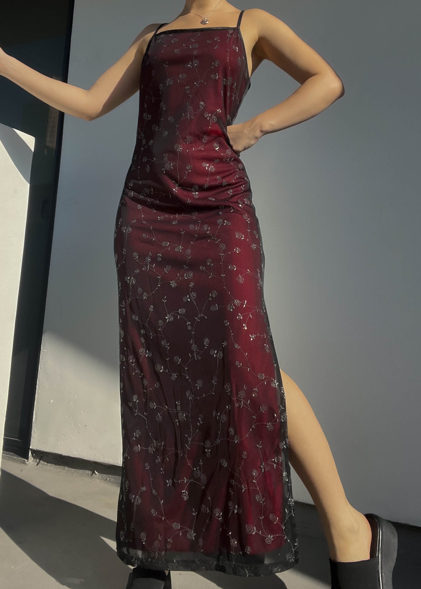 90’s Sparkle Rose Maxi Dress (S/M)