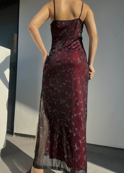 90’s Sparkle Rose Maxi Dress (S/M)
