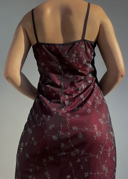90’s Sparkle Rose Maxi Dress (S/M)