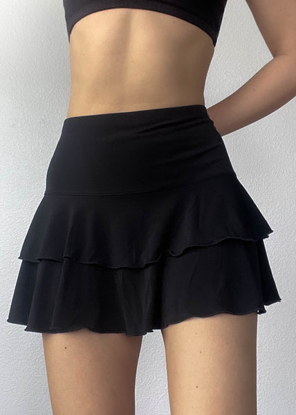 Late 90's Black Ruffle Mini Skirt (M-L)