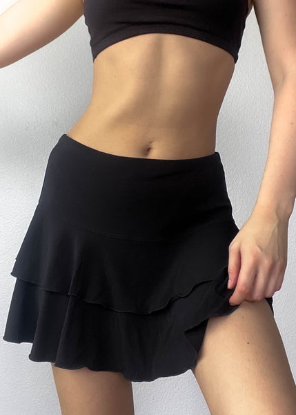 Late 90's Black Ruffle Mini Skirt (M-L)