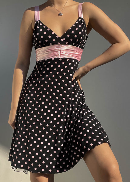 Y2k Black & Pink Polka Dot Dress (S)