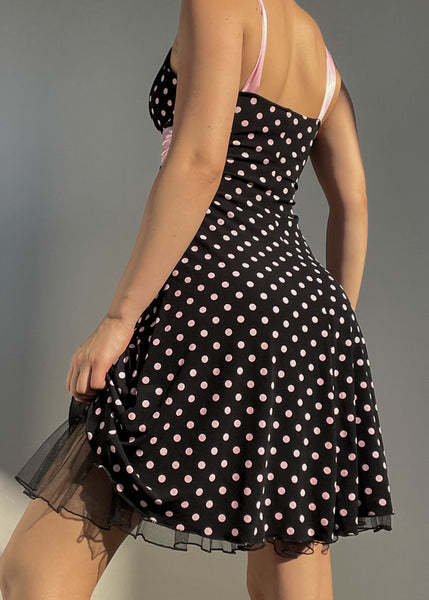 Y2k Black & Pink Polka Dot Dress (S)