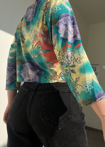 Floral + Watercolor All-Over Print Top (M-L)