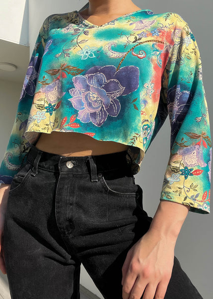 Floral + Watercolor All-Over Print Top (M-L)