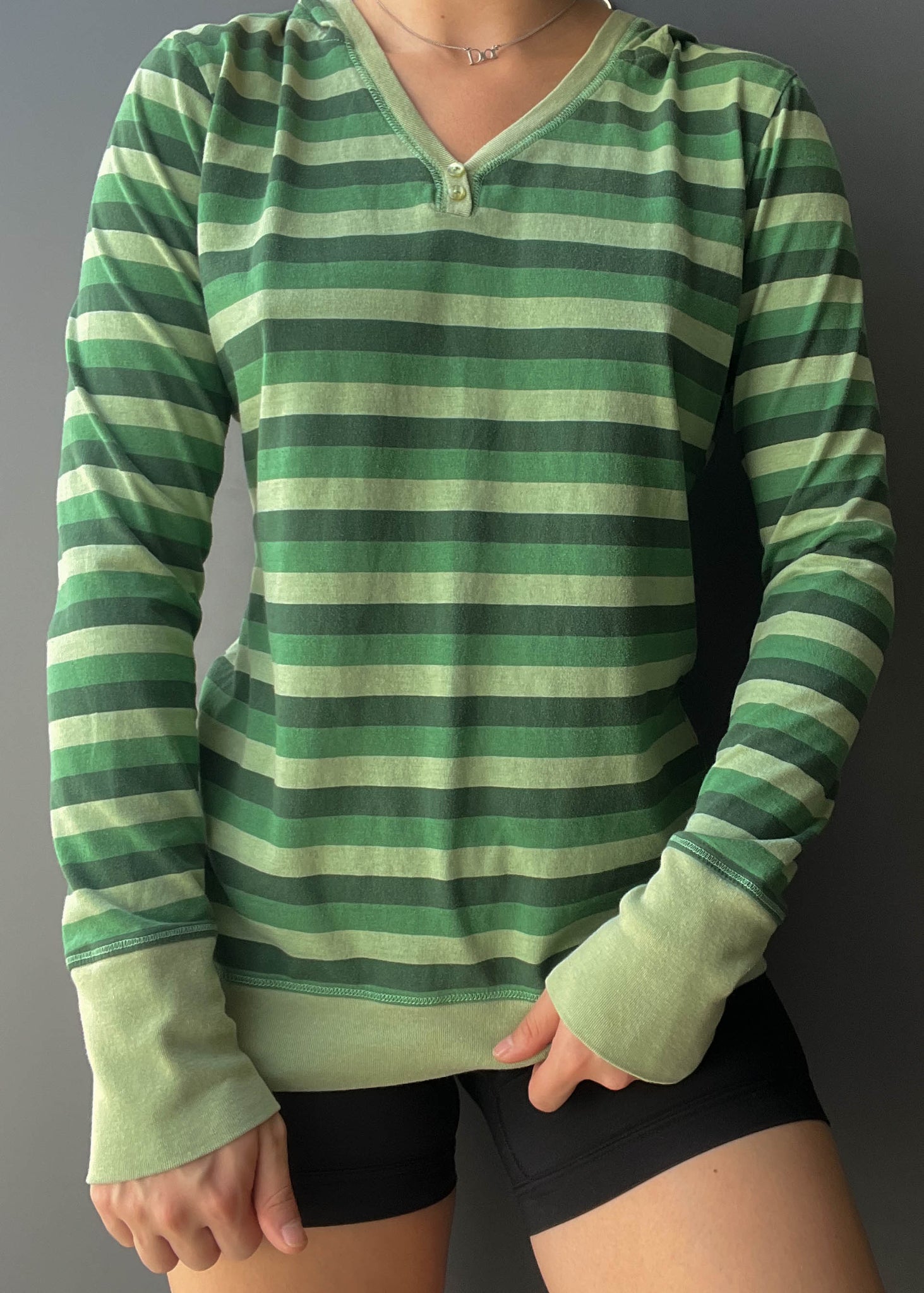 Aaron Y2k Green Striped Hoodie (M)