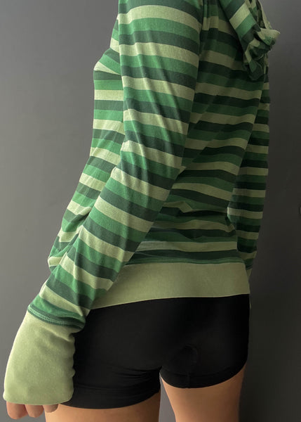 Aaron Y2k Green Striped Hoodie (M)