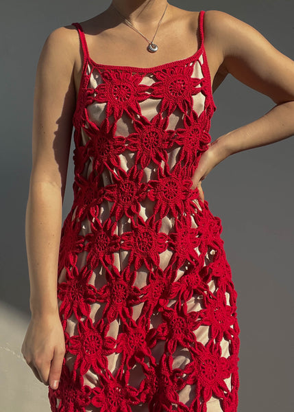 Late 90's Red Crochet Dress (M)