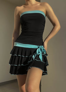 Blue & Black Ruffle Mini Dress (S)