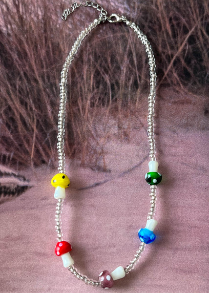 Rainbow Mushroom Bead Choker