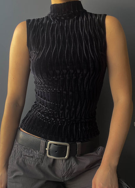 90's Black Textured Velvet Top (S)