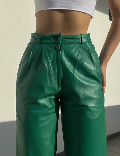 Vintage Green Leather Pants (27”)