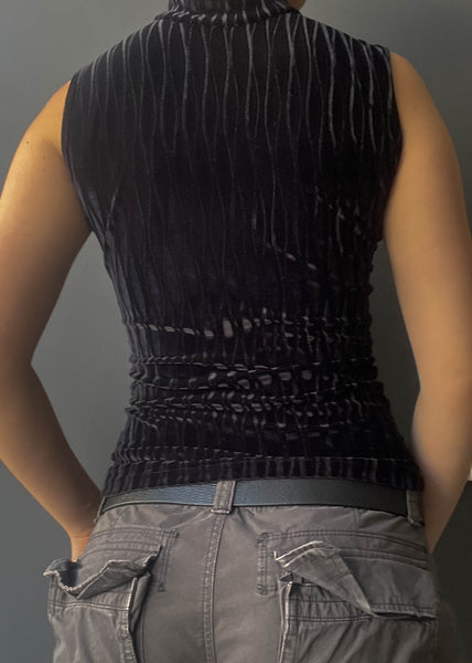 90's Black Textured Velvet Top (S)
