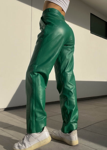 Vintage Green Leather Pants (27”)