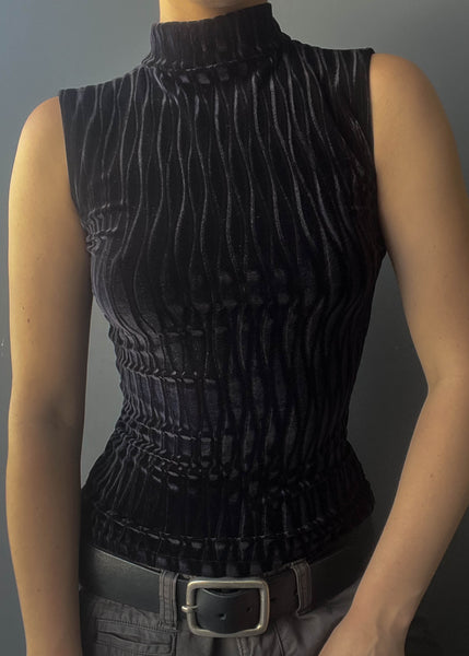 90's Black Textured Velvet Top (S)