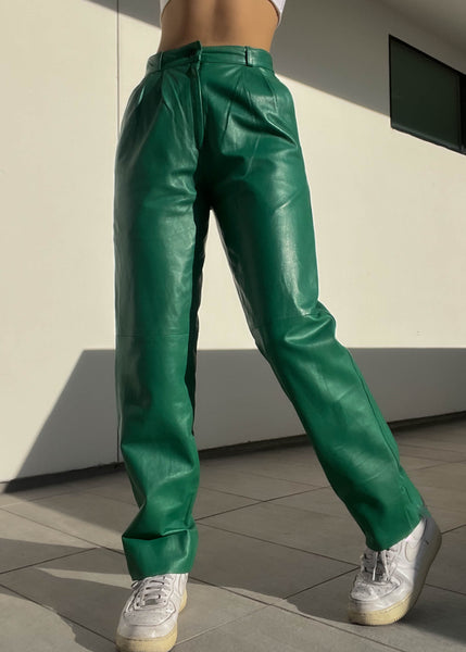 Vintage Green Leather Pants (27”)