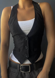 Y2k Black Halter Vest (M)