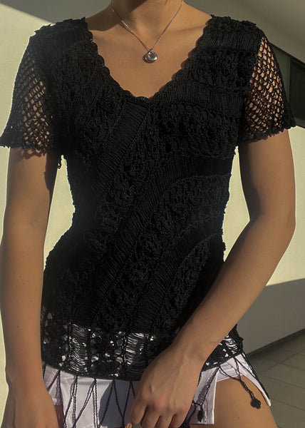 90's Black Crochet Top (S)